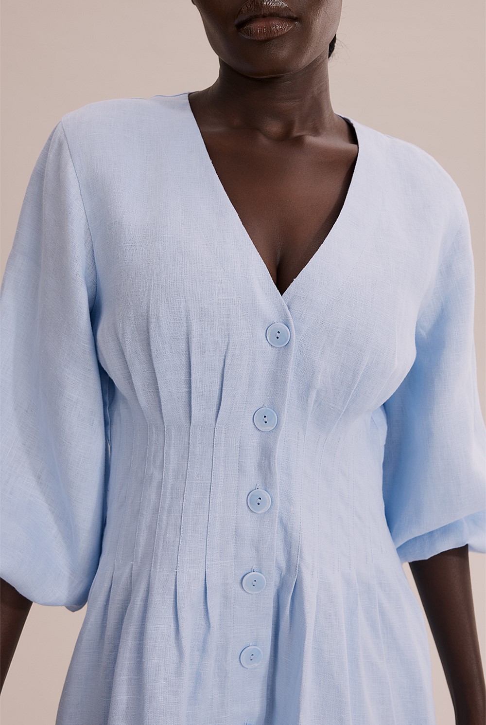 Pale Blue Linen Dart Front Midi Dress - Natural Fibres | Country Road Pale Blue Linen Dart Front Midi Dress - Natural Fibres | Country Road