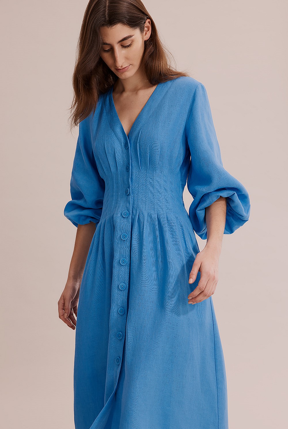 knee length dresses for ladies DANIELLA STRAW LINEN TIE BACK MIDI DRESS main image 1