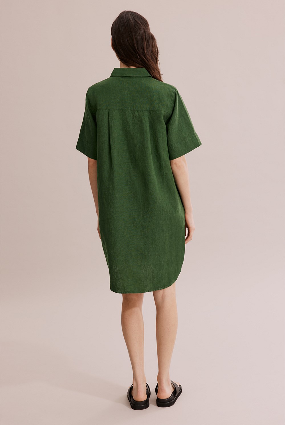 knee length dresses for ladies Linen dress BLOSSOM — Short-Sleeve Linen with Pockets main image 0