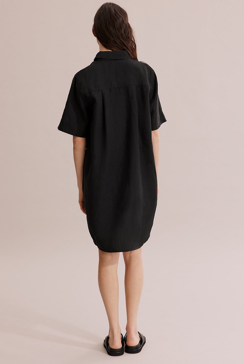 Black Linen Short Sleeve Linen Dress - Dresses | Country Road
