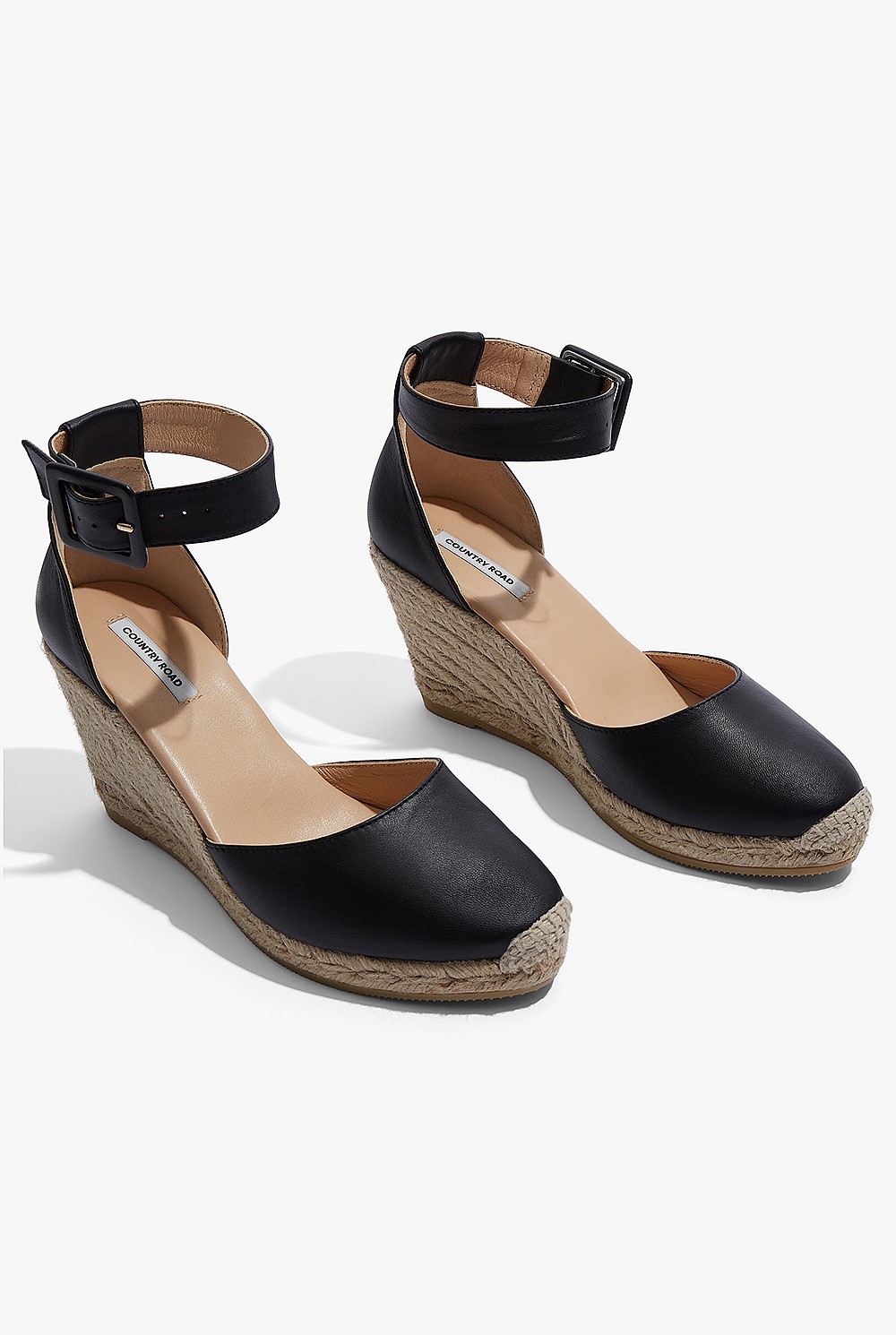 Black Carolina Leather Espadrille Wedge Espadrilles Country Road