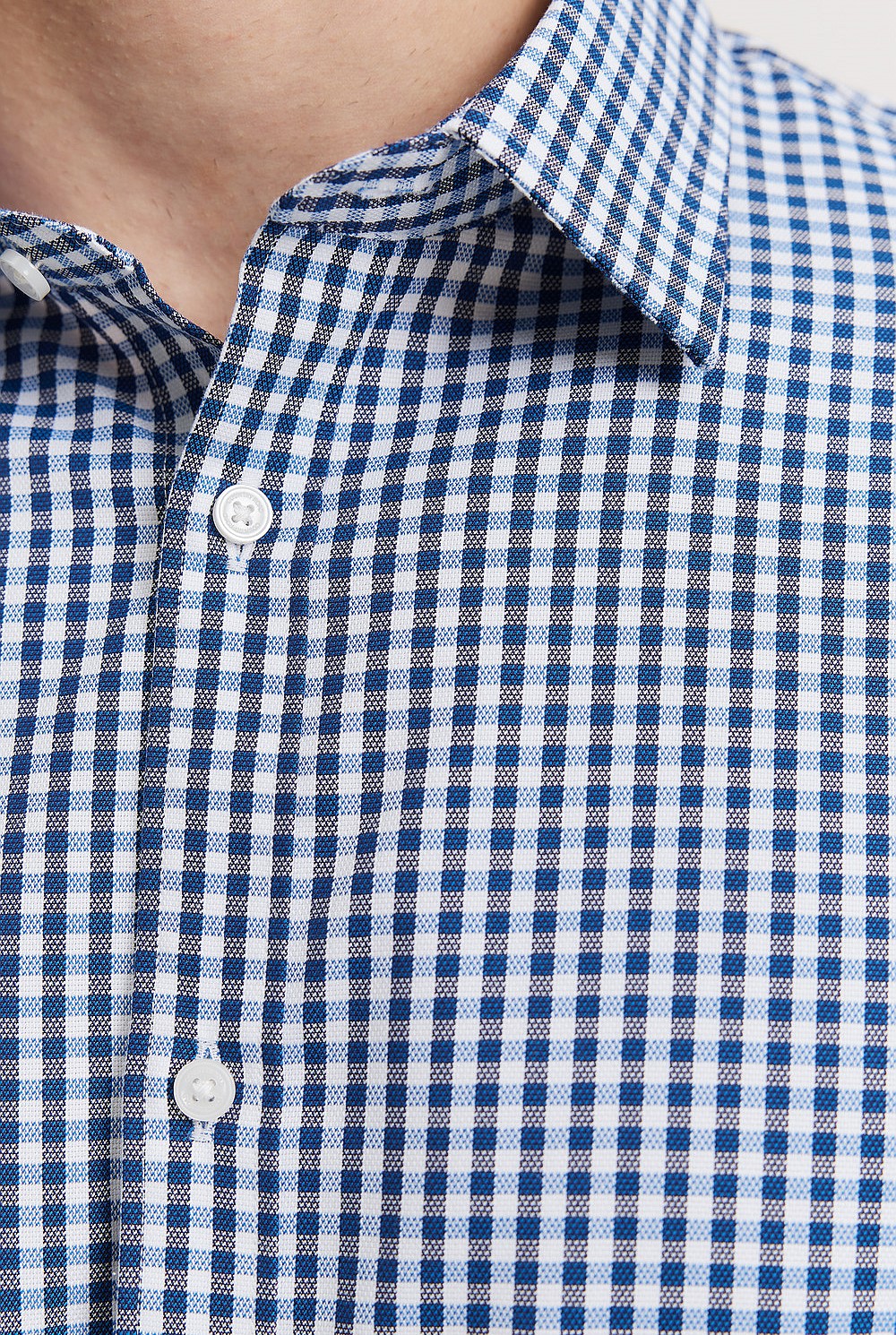 Navy Slim Fit Gingham Travel Shirt - Business Shirts | Country Road