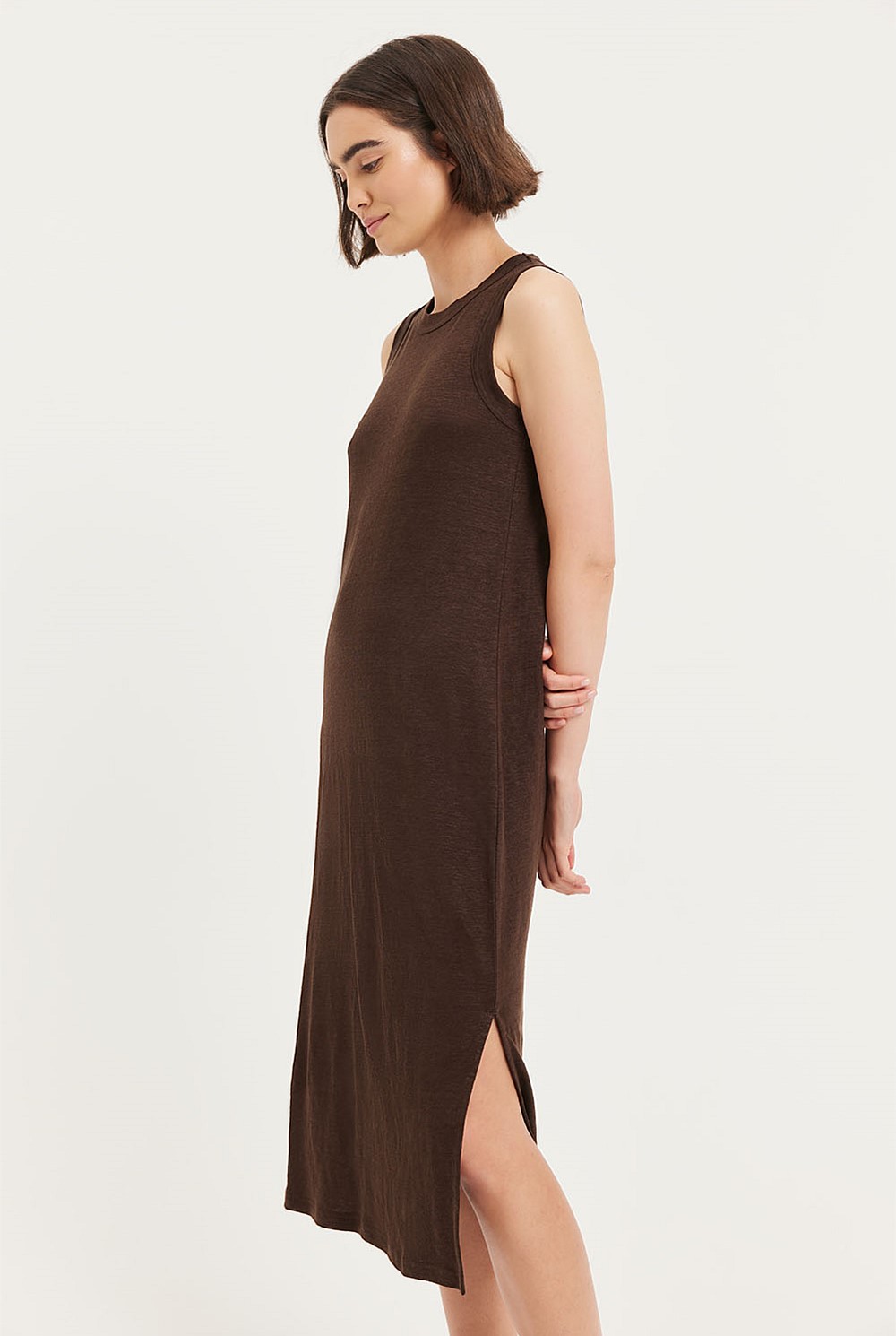 Chocolate Linen Jersey Tank Dress - Dresses | Country Road