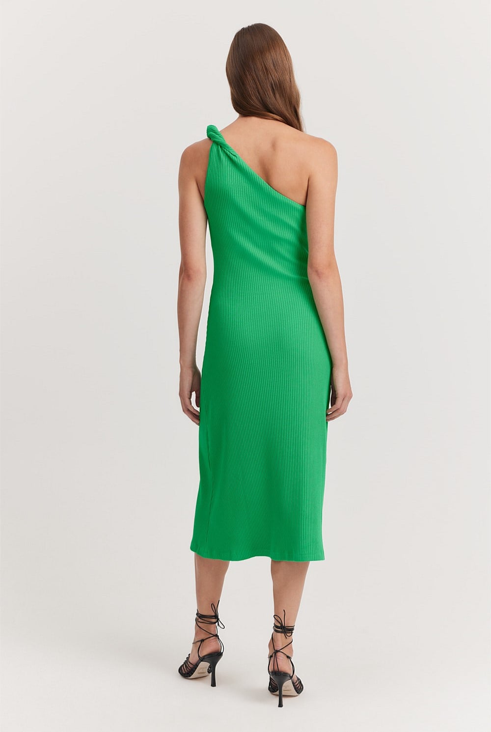 Summer Green Twist One Shoulder Rib Dress - Dresses | Country Road Summer Green Twist One Shoulder Rib Dress - Dresses | Country Road