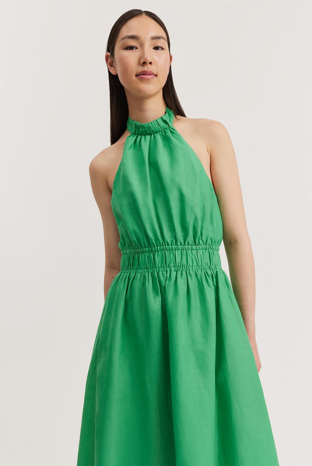 Summer Green Halter Midi Dress - Natural Fibres | Country Road Summer Green Halter Midi Dress - Natural Fibres | Country Road
