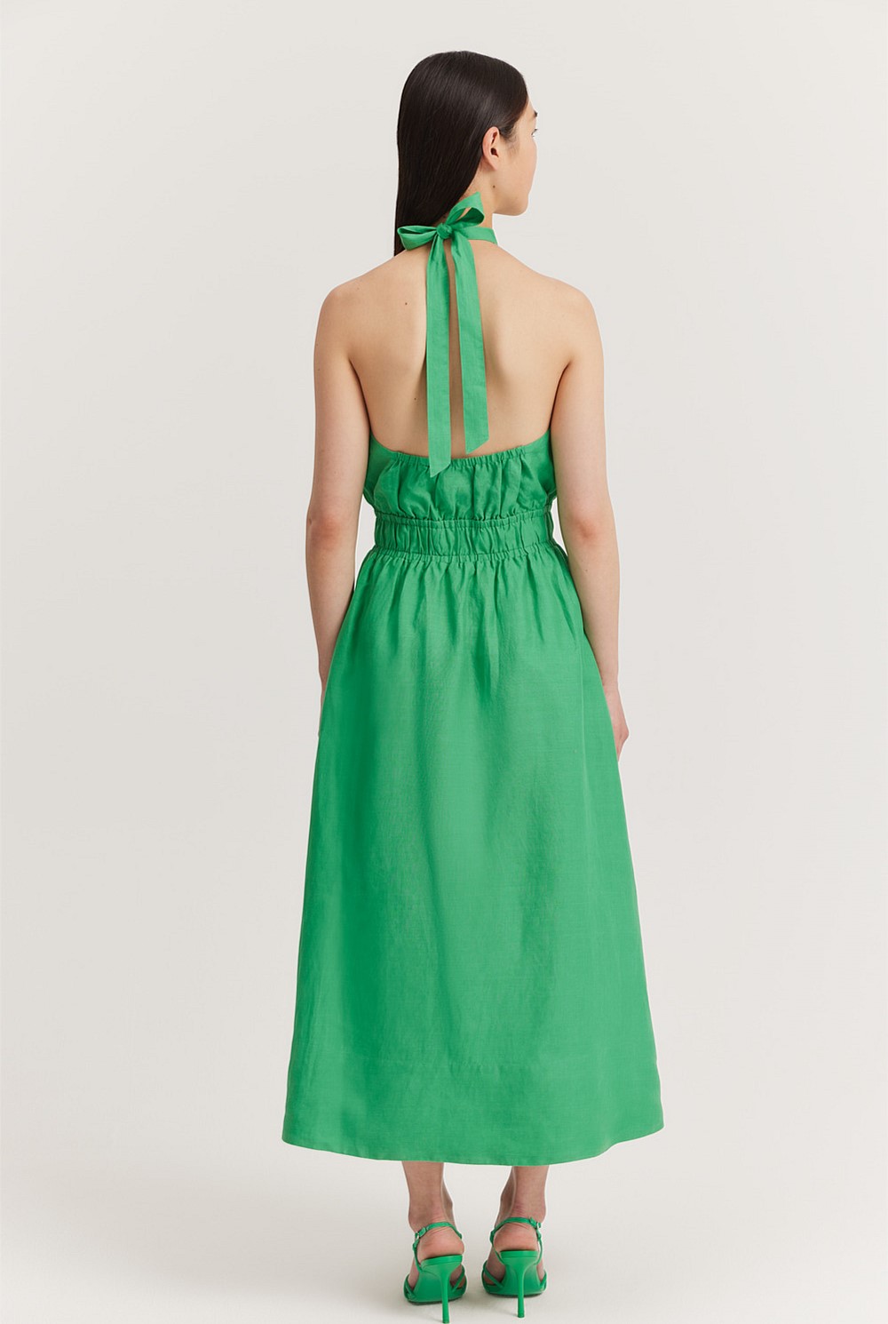 Summer Green Halter Midi Dress - Natural Fibres | Country Road Summer Green Halter Midi Dress - Natural Fibres | Country Road