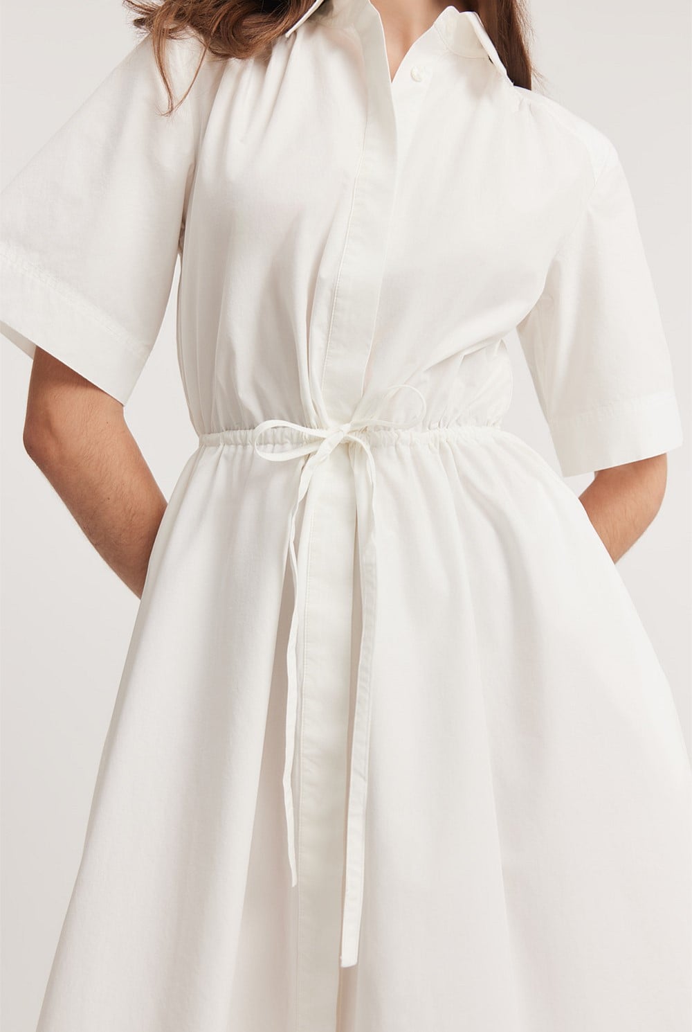 white wrap tie waist puff sleeve midi dress