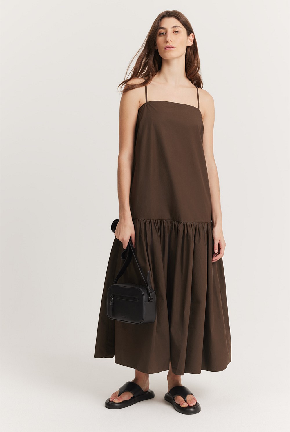 Chocolate Gathered Maxi Dress - Natural Fibres | Country Road