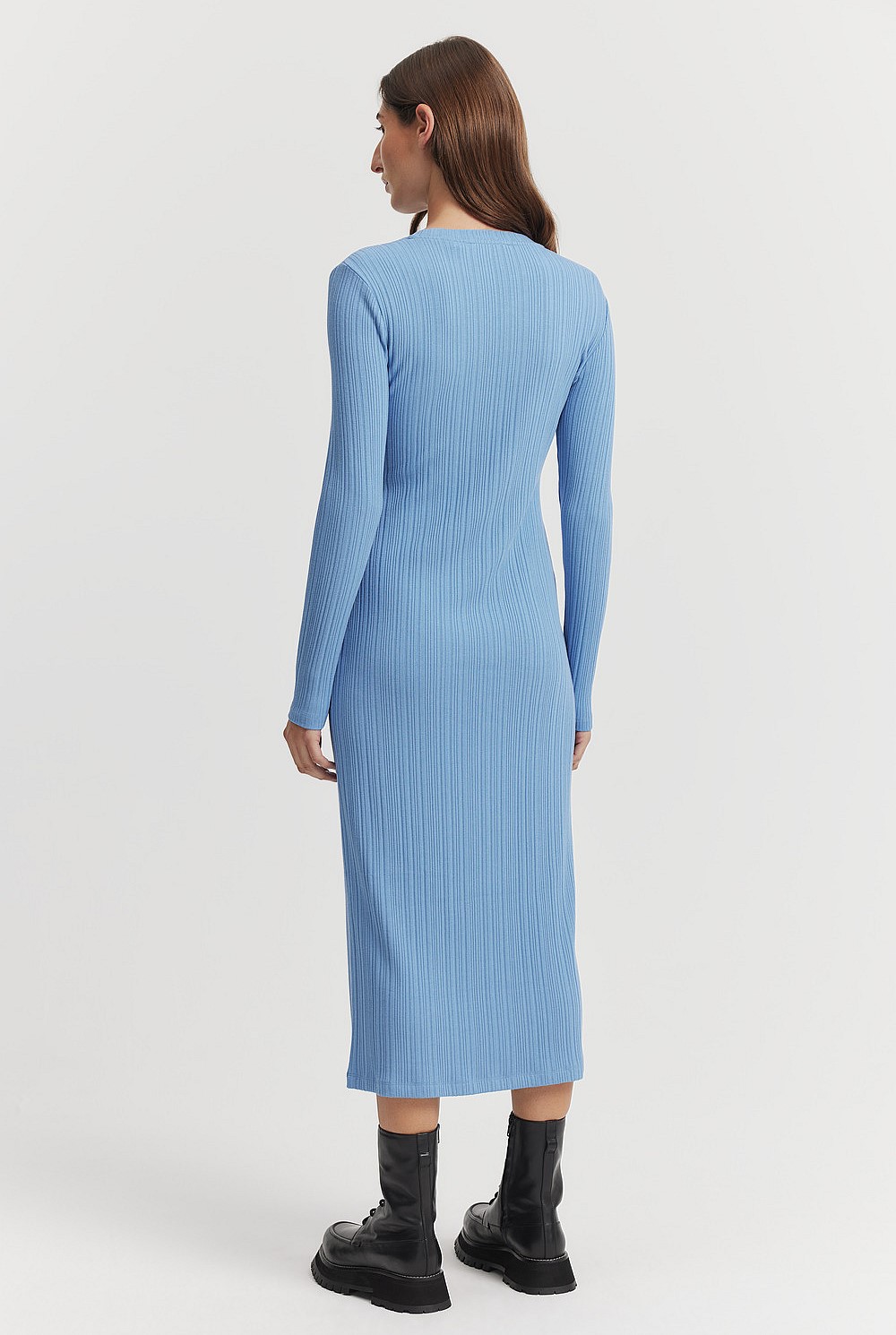 chinese dress ladies White Ribbed Knit Long Sleeves Dress – Hot Miami Styles main image 0