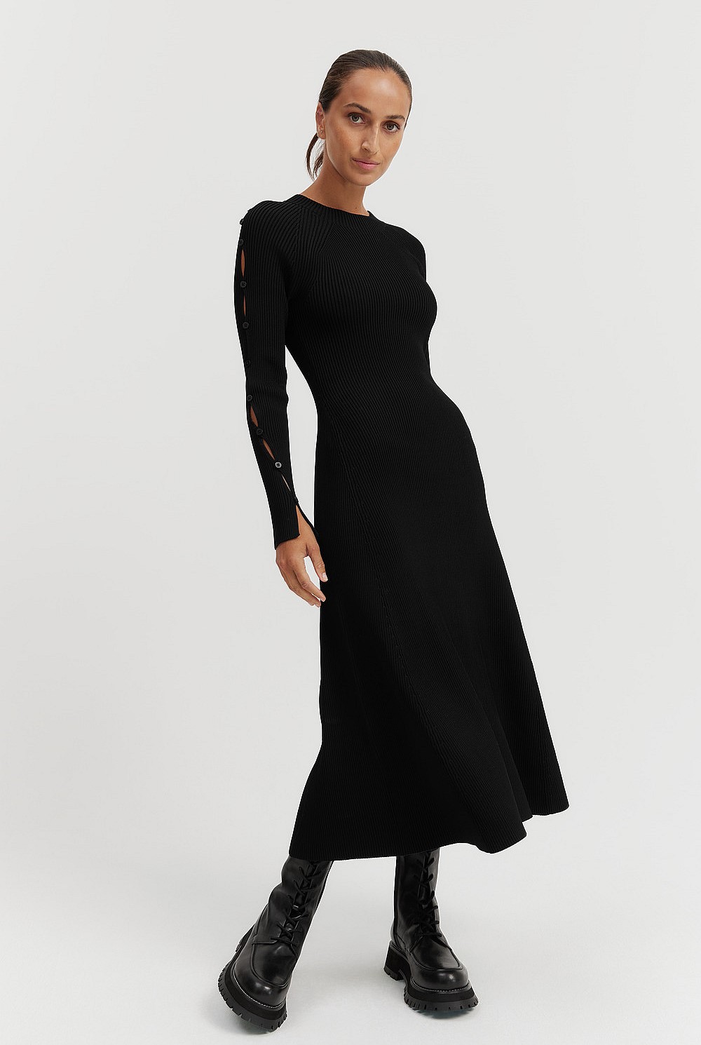Black Cut-Away Knit Dress - Knitwear | Country Road