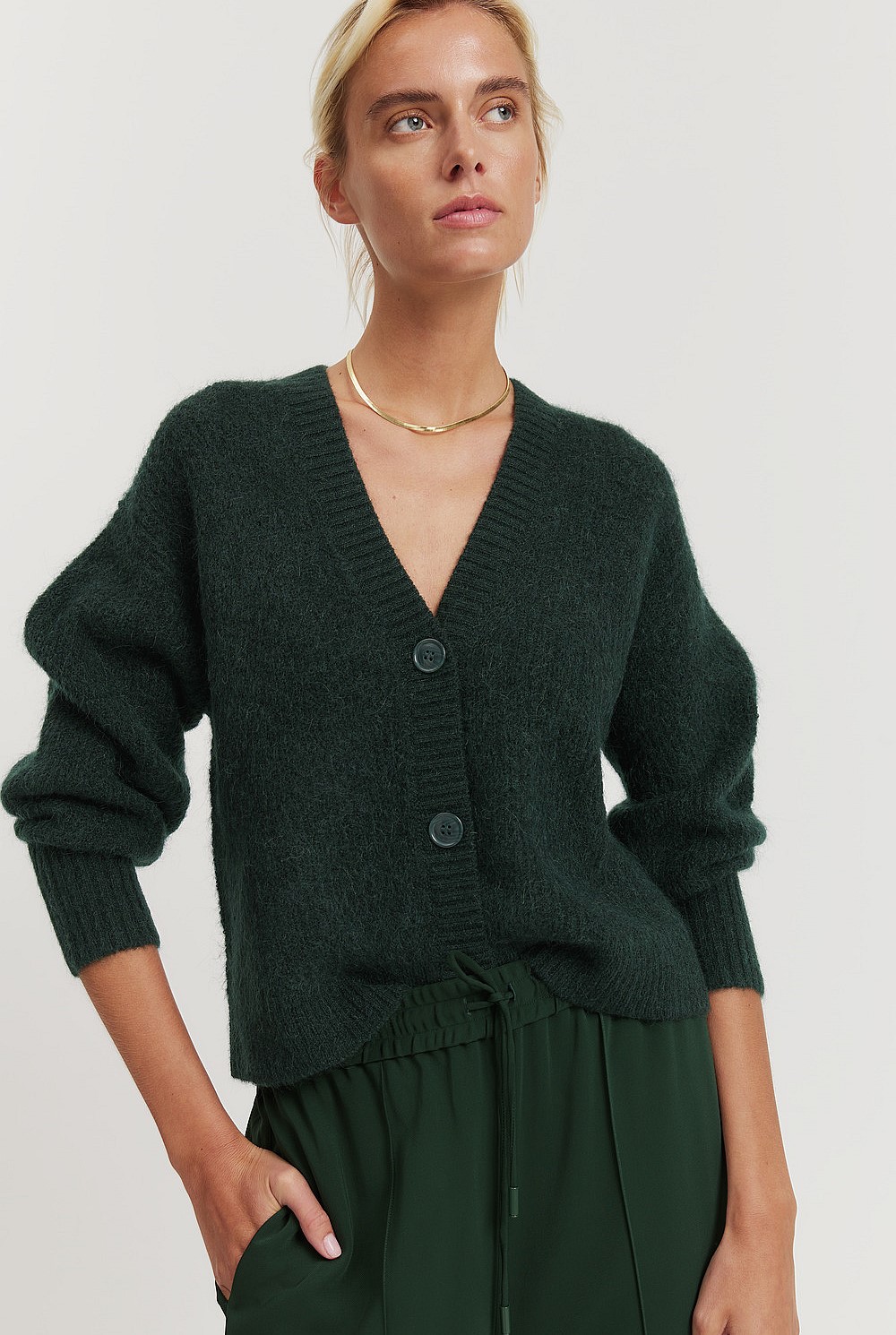 Dark Spruce Brushed Crop Cardigan - Work | Country Road