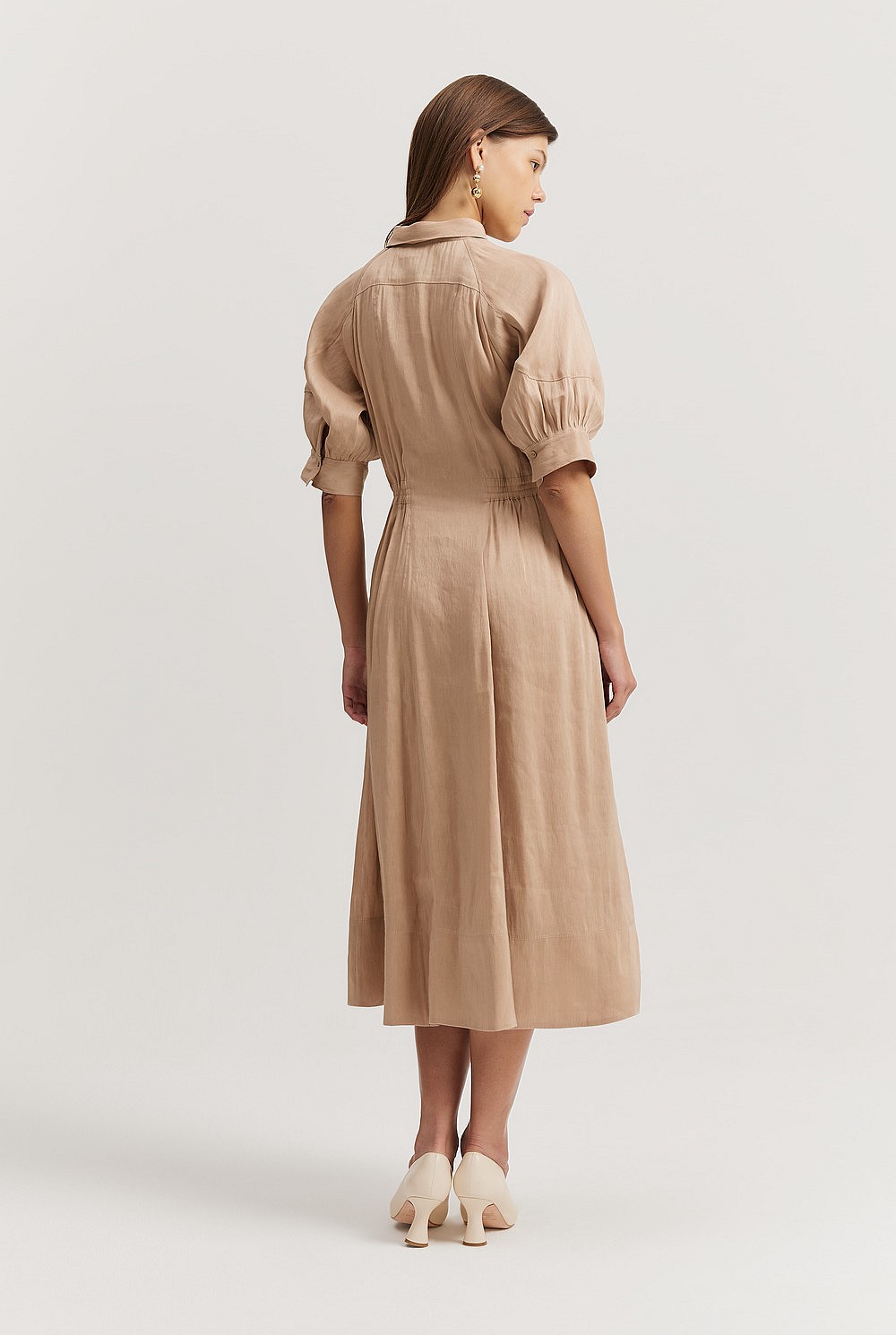 knee length dresses for ladies Arabella Cinched Waist Linen Mini Dress - Natural main image 1