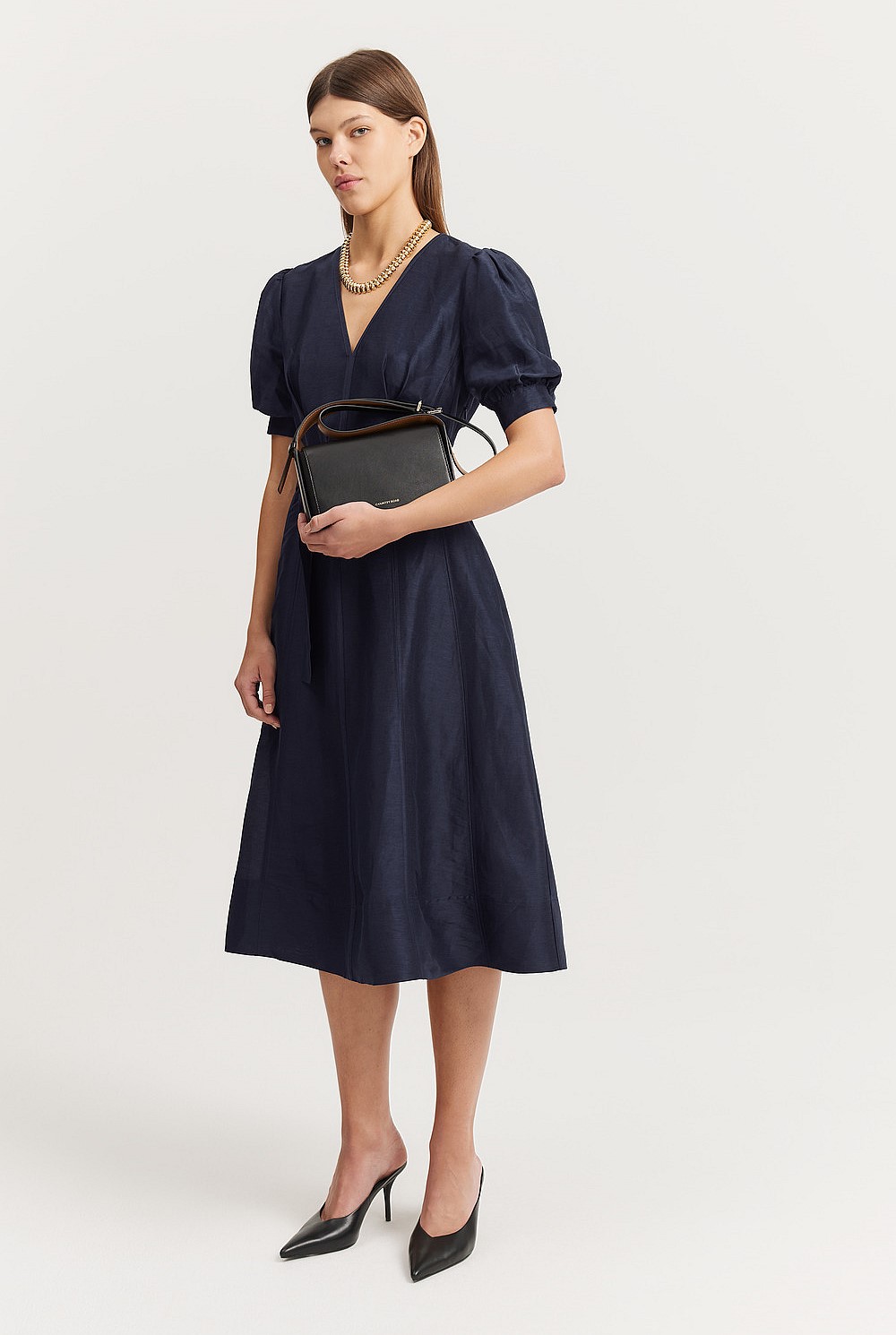 Navy Seam Detail Midi Dress - Dresses | Country Road Navy Seam Detail Midi Dress - Dresses | Country Road