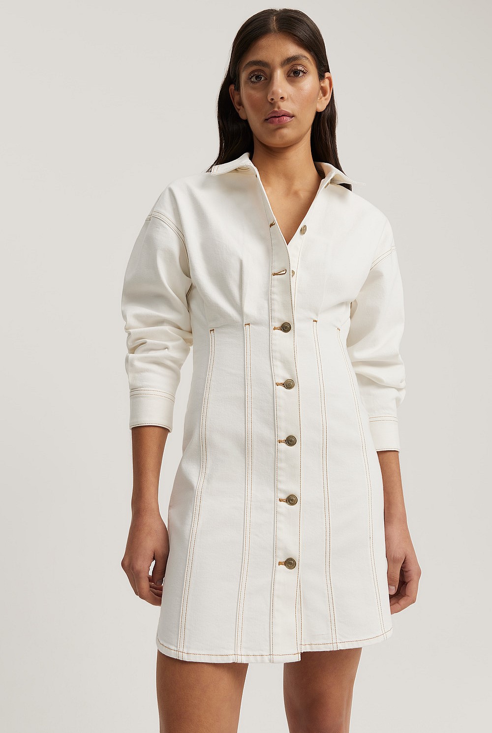 White Cotton Blend Denim Panelled Mini Dress - Dresses | Country Road