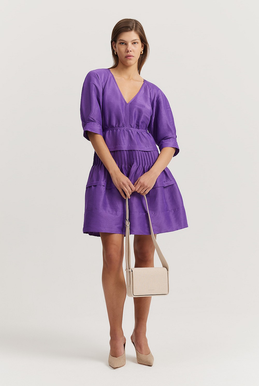 knee length dresses for ladies Curvy Enchanting Meadow Tiered Mini Dress Lavendar / 1XL