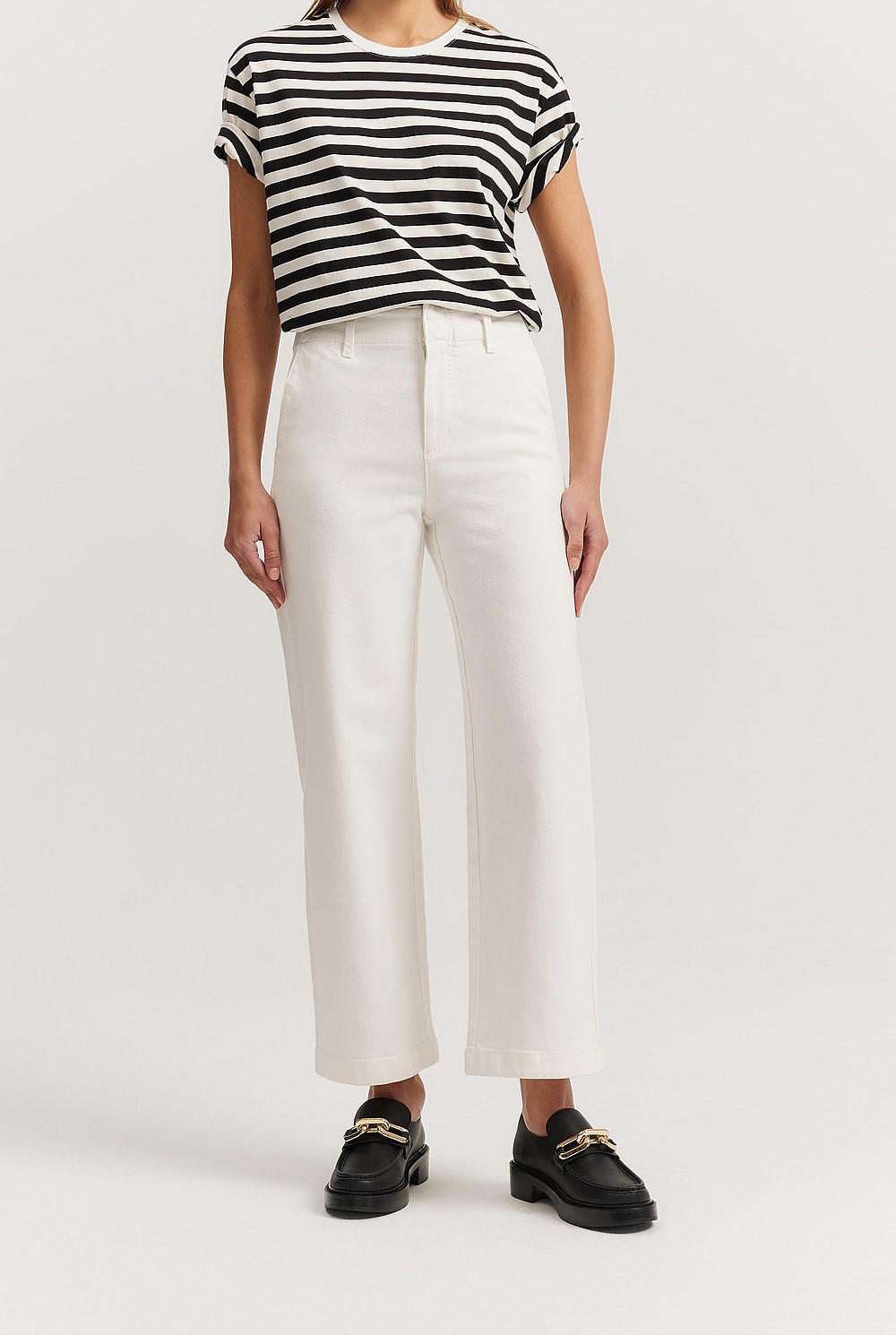 GMGS292A○COUNTRY WHITE / カントリーホワイト Praha White Cotton Blend High Rise Wide Leg Jean - Pants | Country Road