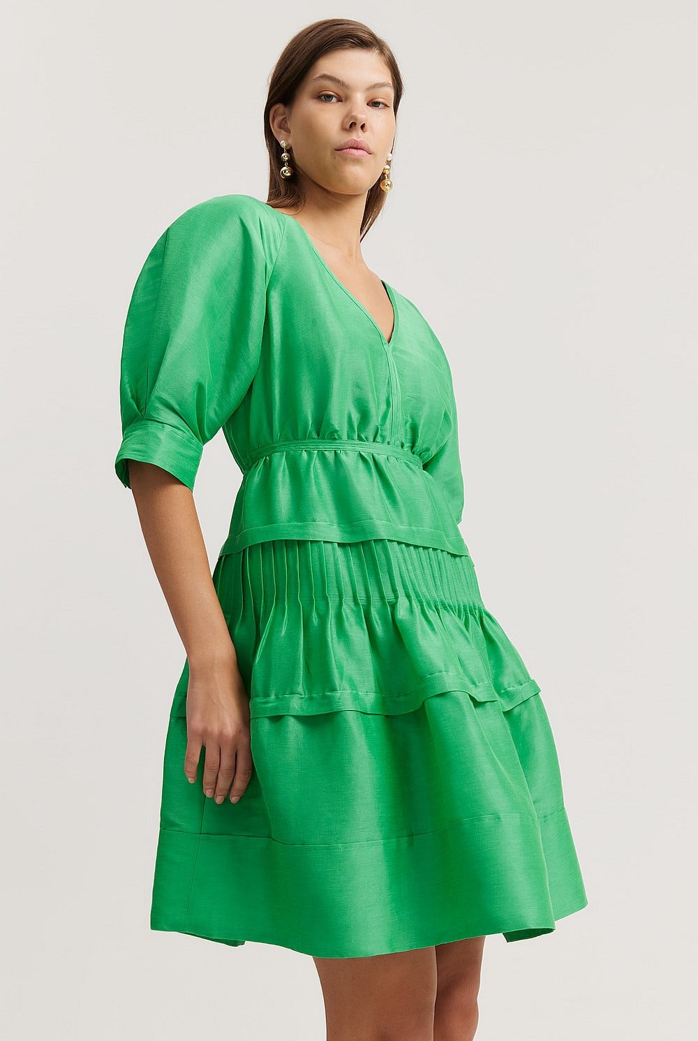 Jewel Green Gathered Tiered Mini Dress - Dresses | Country Road