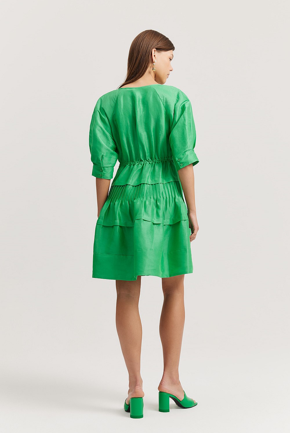 Gathered Mini Dress Country Road Silk Dress Jewel Green Gathered Tiered  Mini Dress Dresses Country Road
