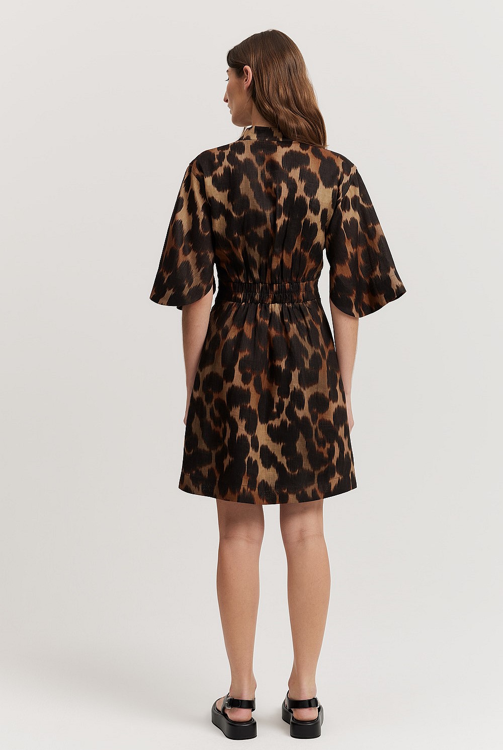 Leopard Linen Print Darted Mini Dress - Natural Fibres | Country Road Leopard Linen Print Darted Mini Dress - Natural Fibres | Country Road