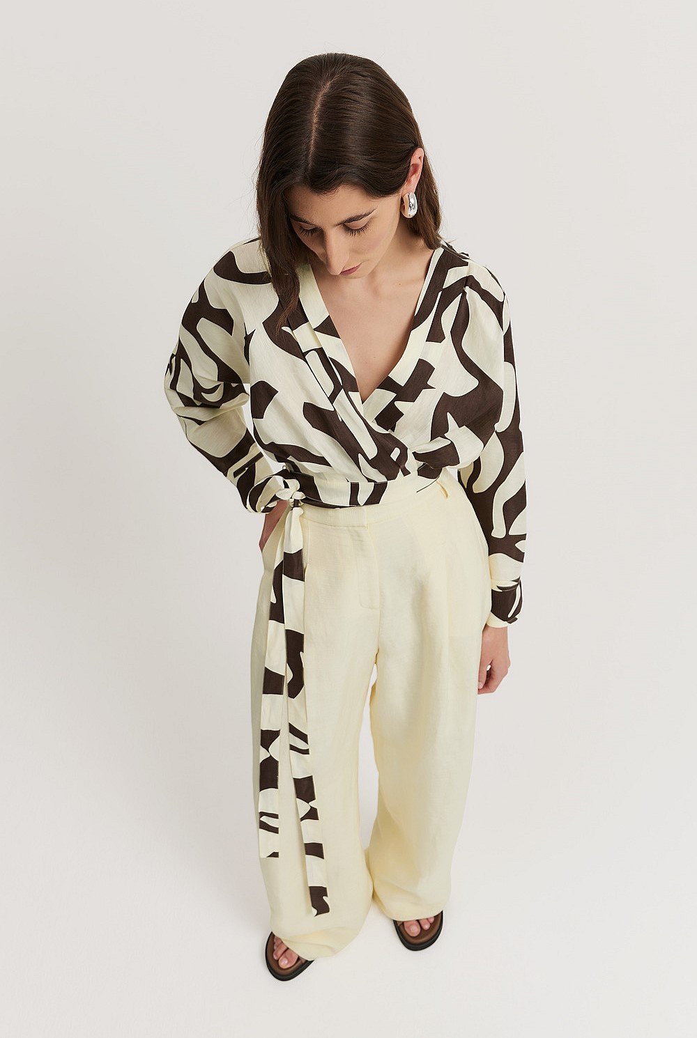 Abstract Animal Organically Grown Linen Blend Print Wrap Blouse