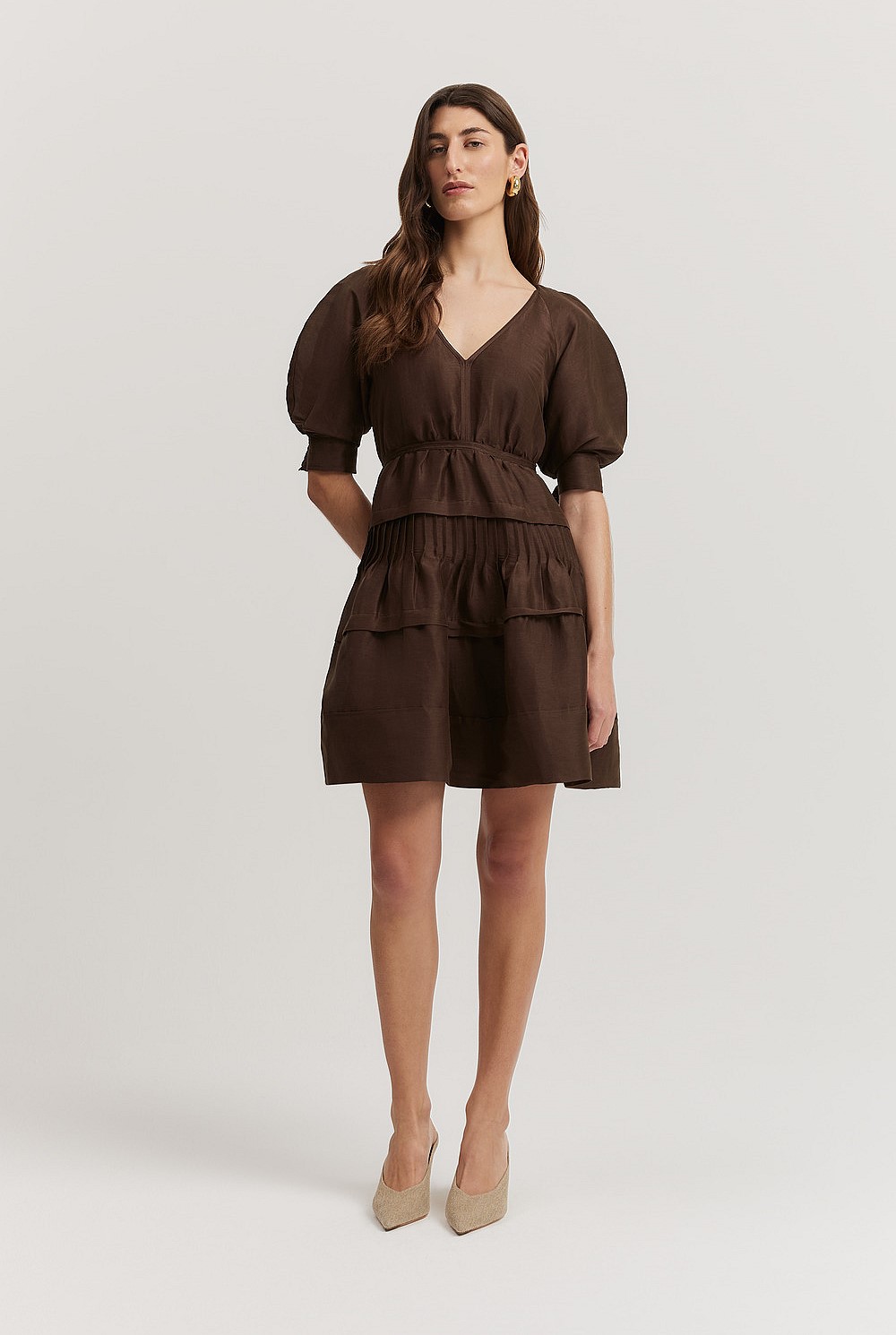 Donna gather mini dress Brown Gathered Jersey Mini Dress