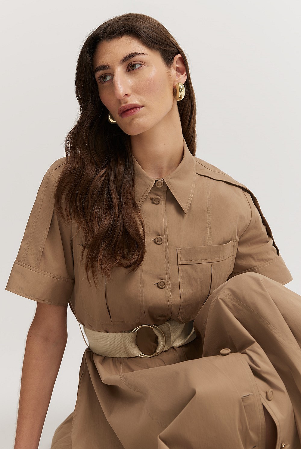 Camel Pocket Detail Shirt Dress - Dresses | Country Road