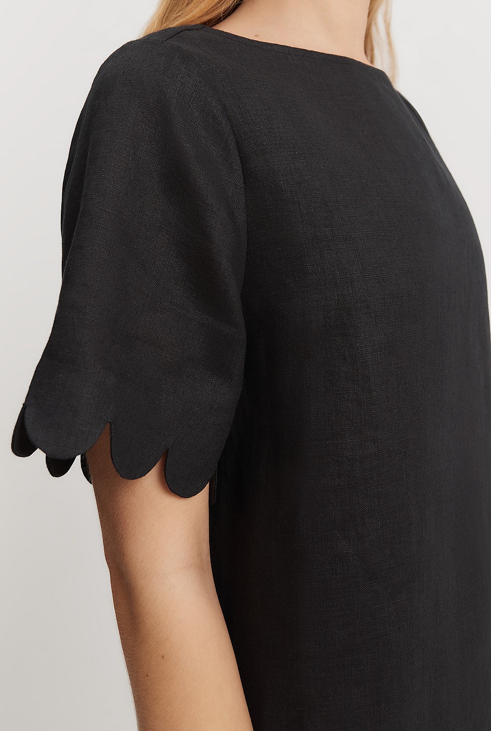 Black Linen Scallop Detail Dress - Dresses | Country Road