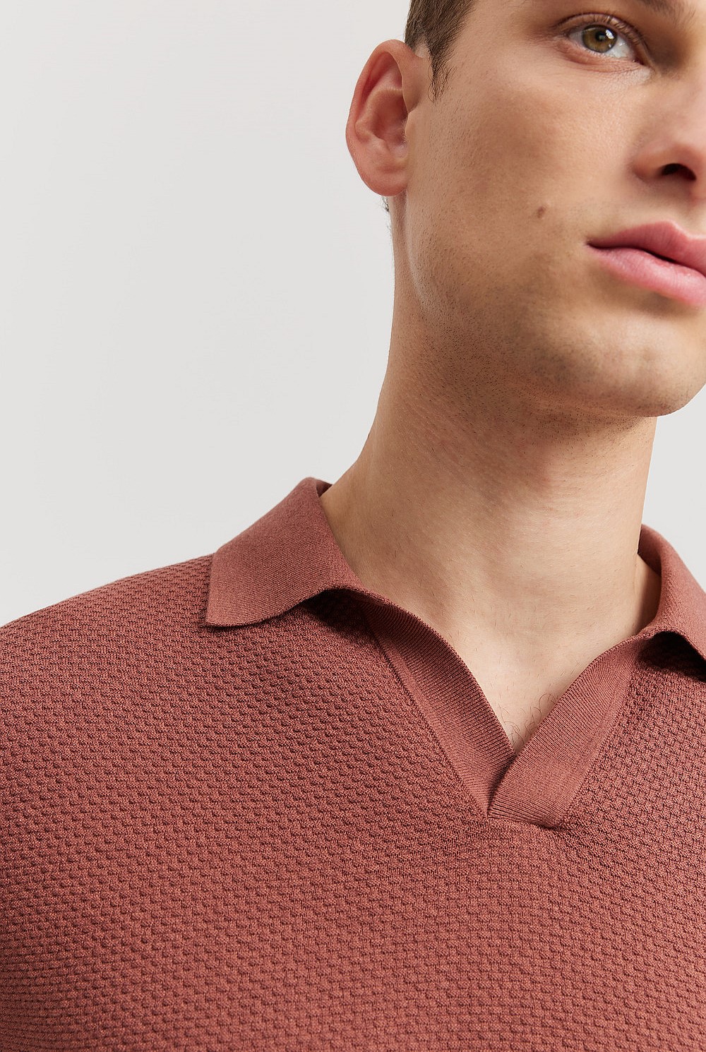STUDIOUS】Washable Silk Cotton Polo Rosewood Cotton Silk Textured