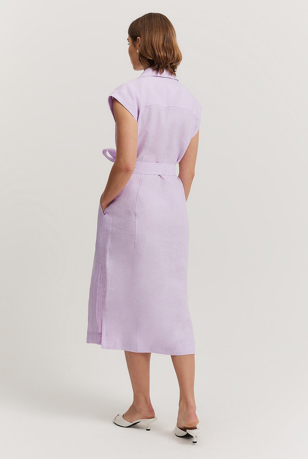 Lilac Linen Cap Sleeve Midi Dress - Dresses | Country Road
