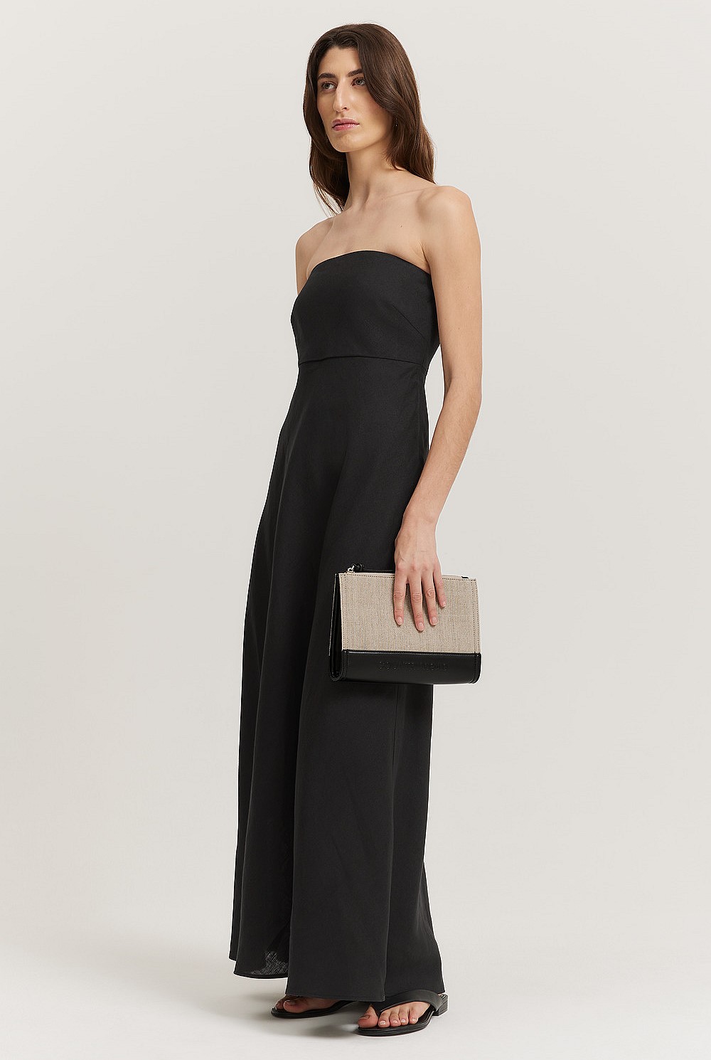 Black Linen Strapless Dress - Work | Country Road