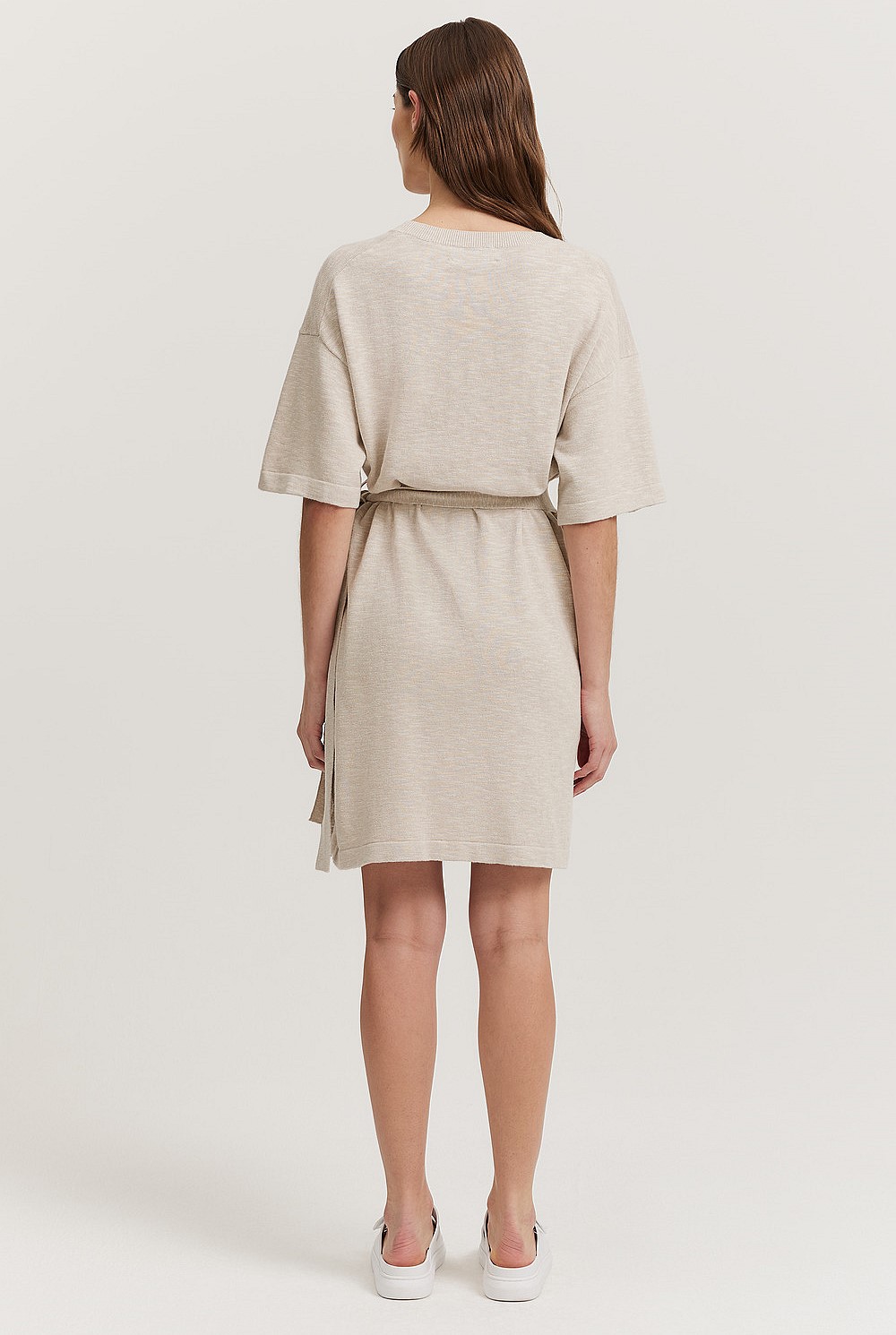 Oatmeal Marle Cotton Linen Wrap Dress - Work | Country Road