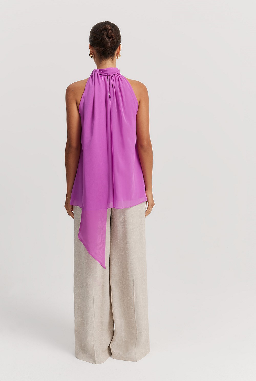 Vivid Purple Georgette Pussy Bow Halter - Shirts | Country Road