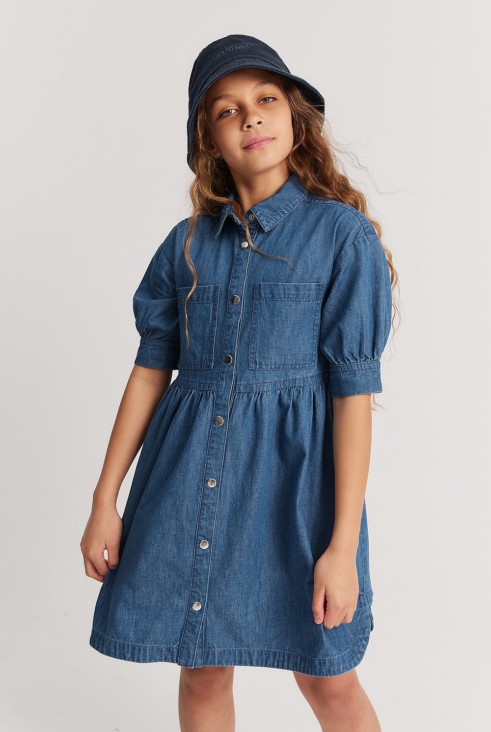 chinese dress ladies Chambray Denim Button Through Shirt Dress Mid Wash main image 1