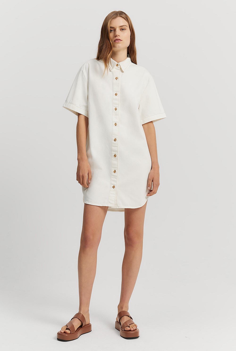 white christmas dresses Isla White Wash Denim Mini Dress - US 8