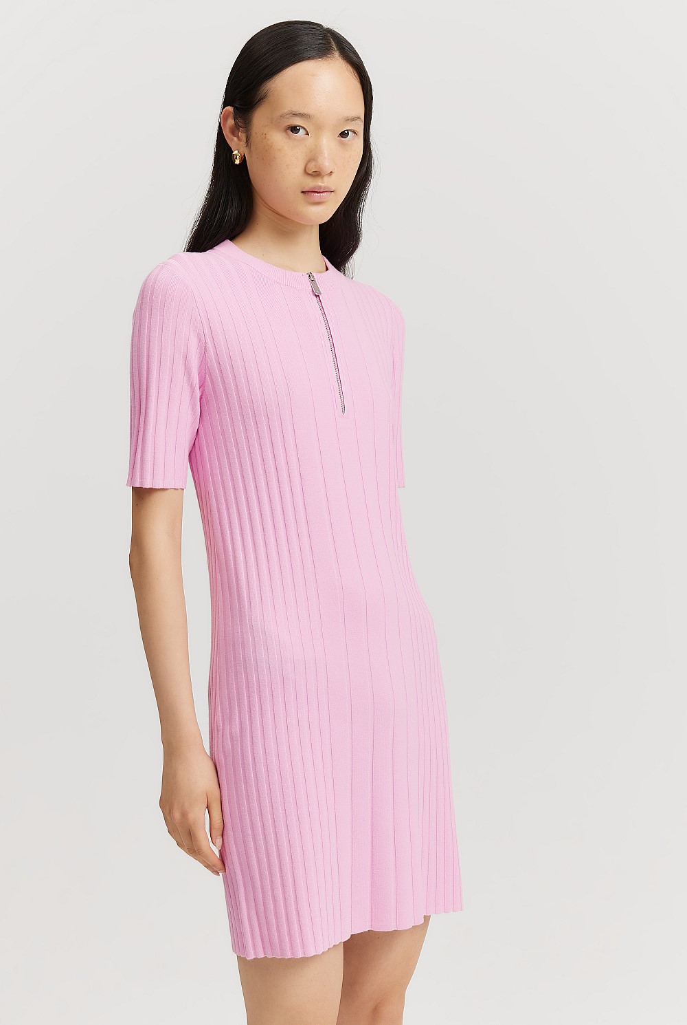 knee length dresses for ladies Knit Sparky Pink Mini Dress – ROMAISA ROSA BOUTIQUE main image 0