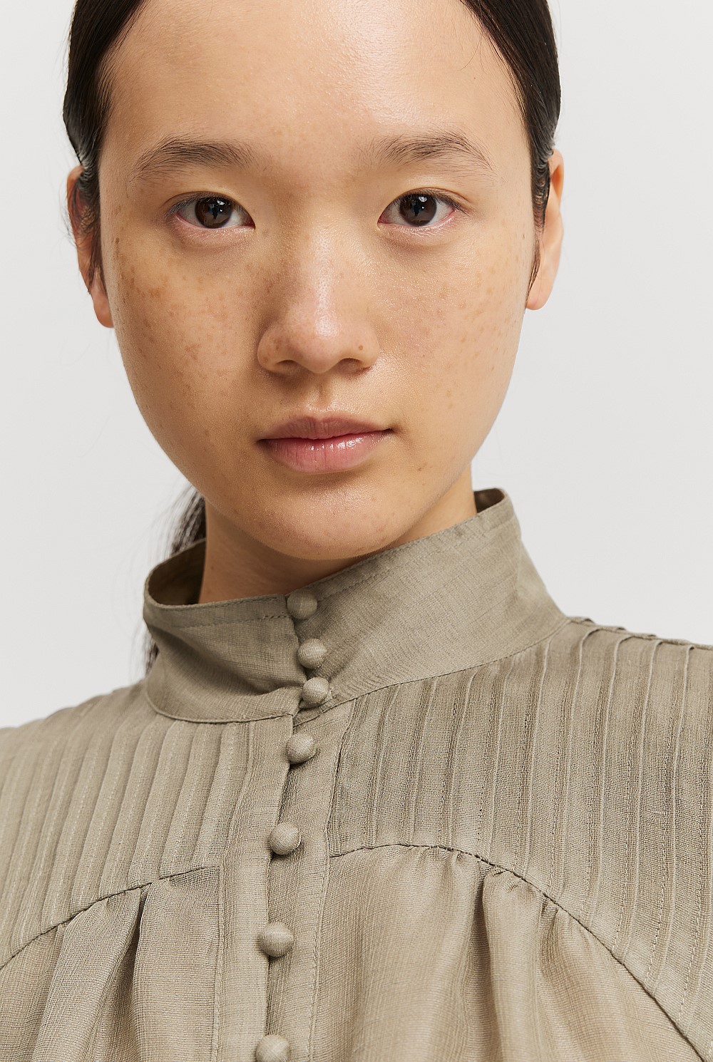 Sicilian Olive Pintuck Detail Blouse - Natural Fibres | Country Road