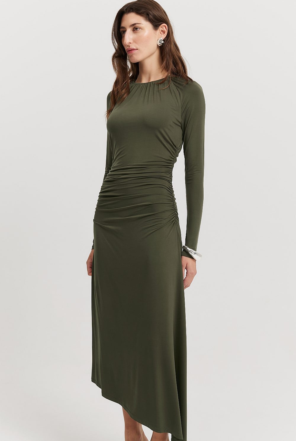 self portrait green rhinestone mesh midi dress Essential Jersey Dress Regular | Olive main image 0