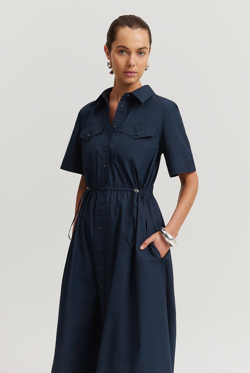 knee length dresses for ladies White Cinched Temptation Midi Dress main image 1