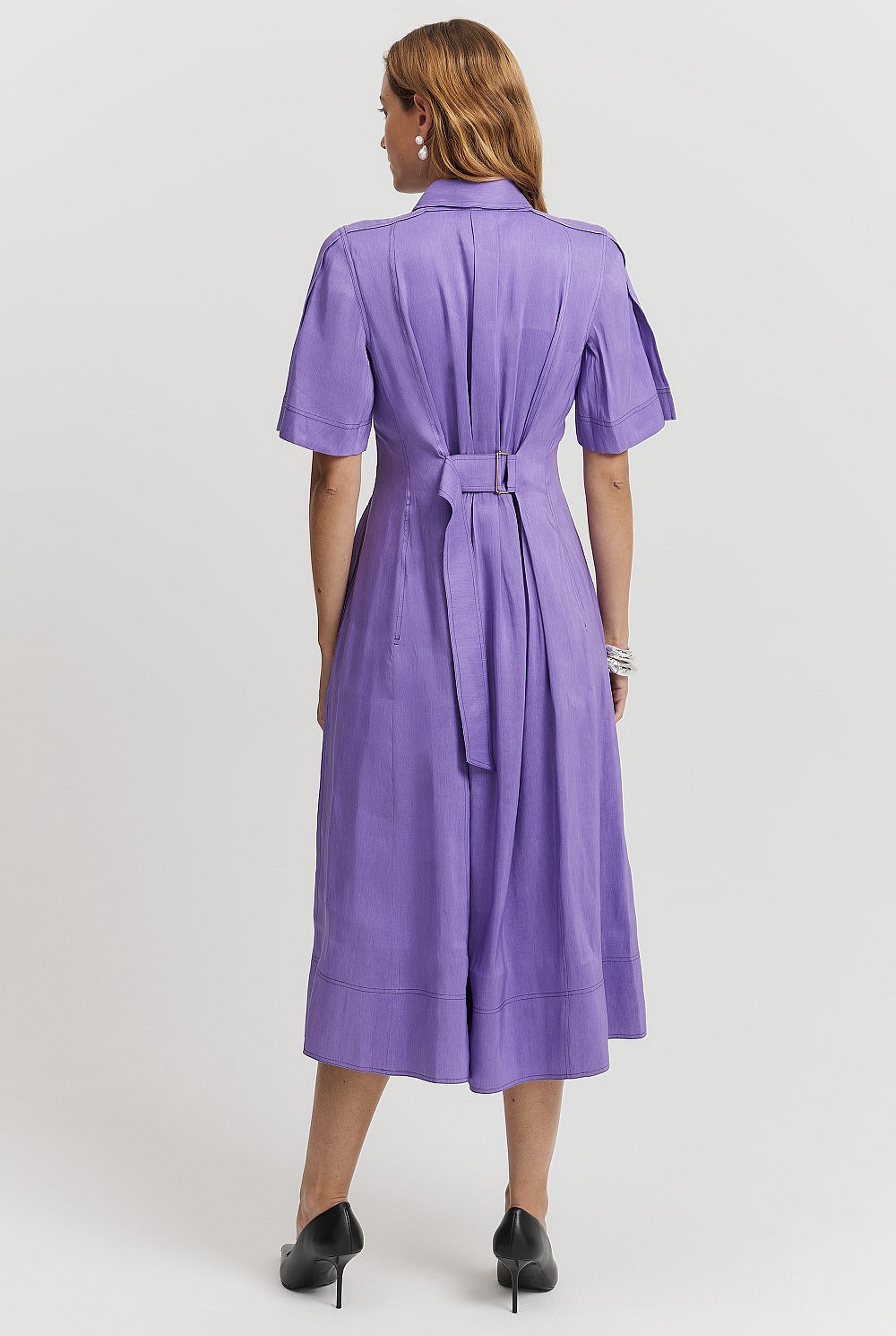 Deep Lilac Linen Blend Cinched Shirt Dress - Natural Fibres | Country Road