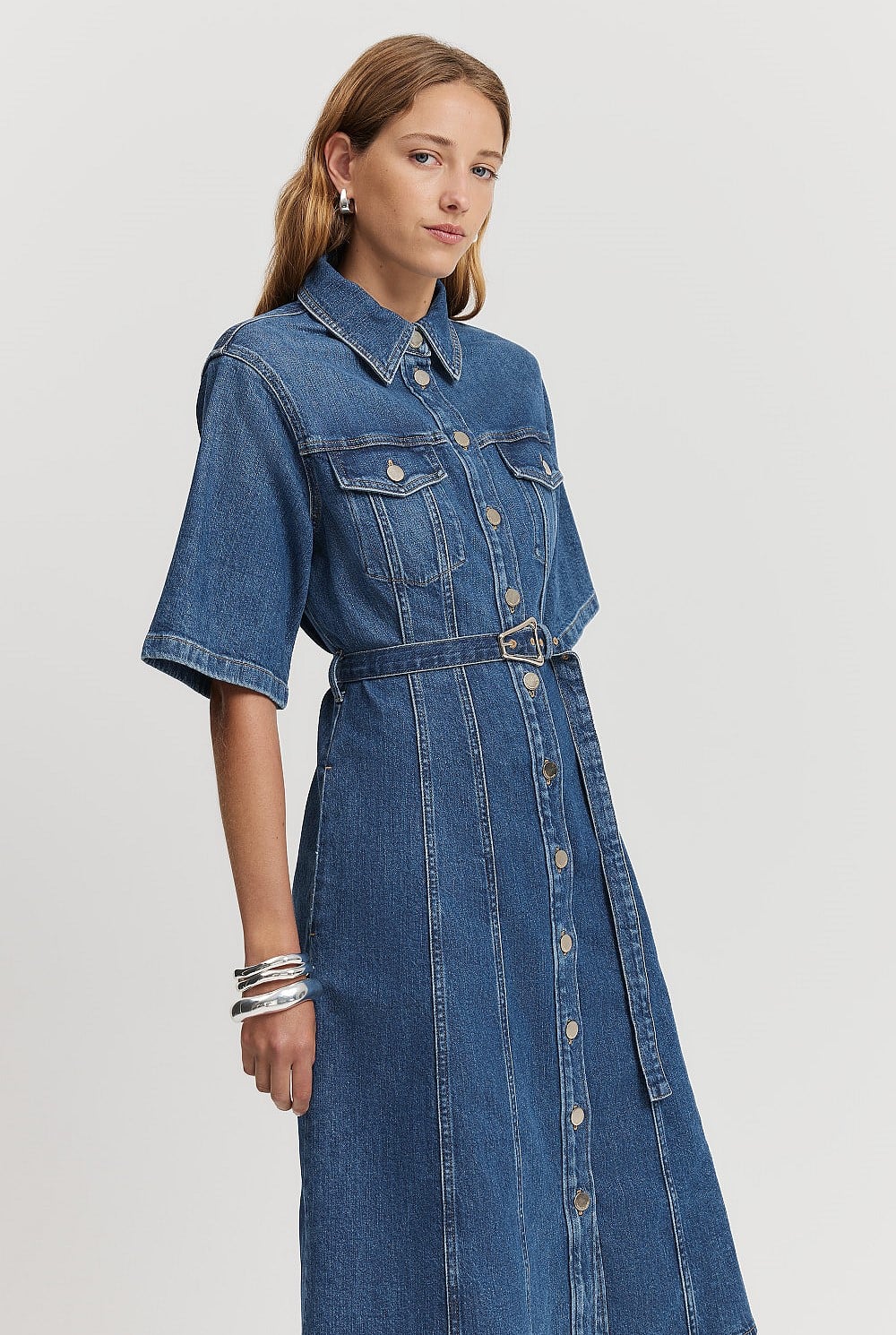 white christmas dresses Gradient Denim Women Qipao Midi Dress – GOELIA