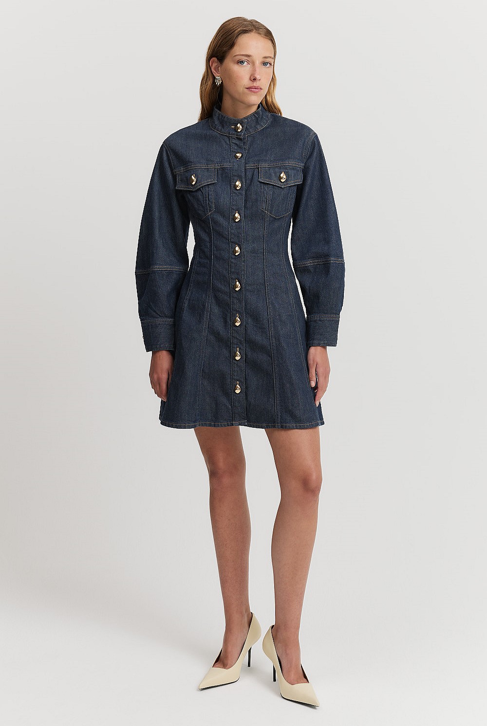 white christmas dresses Perception Denim Mini Dress Mid Wash main image 0