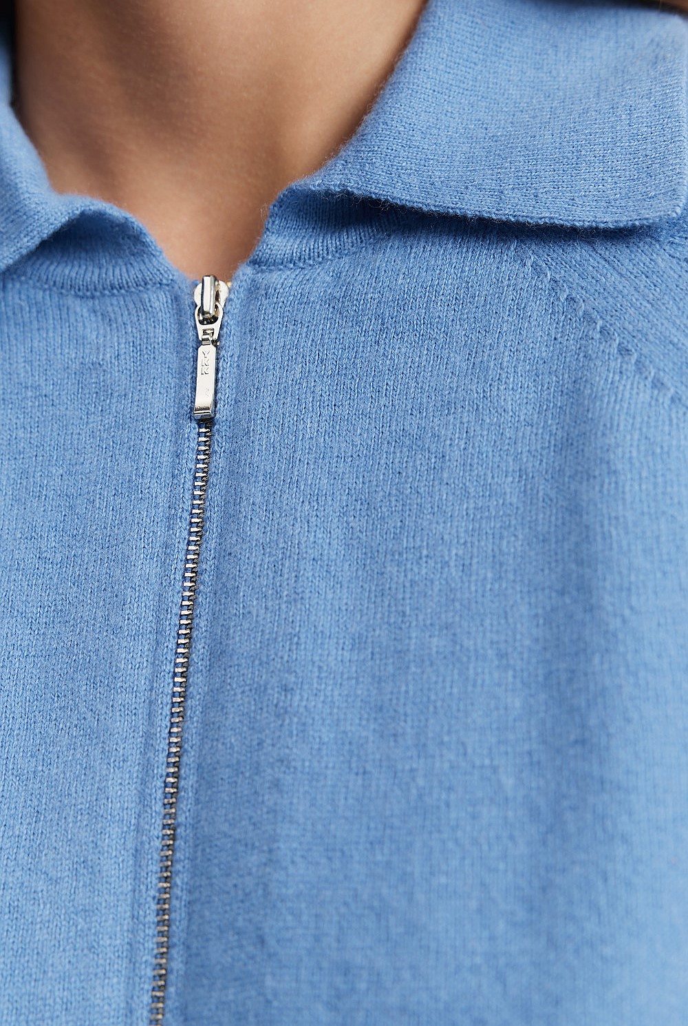 French Blue Cashmere Blend Zip-Through Knit Polo - Work | Country Road