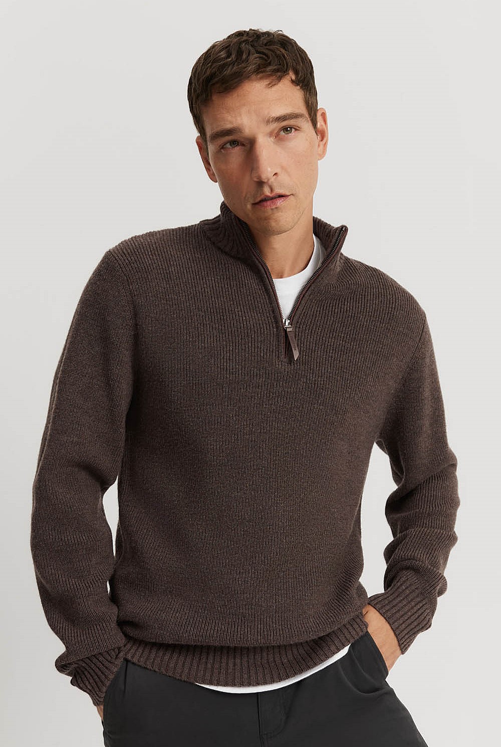 Truffle Australian Lambswool Half Zip Knit - Knitwear | Country Road