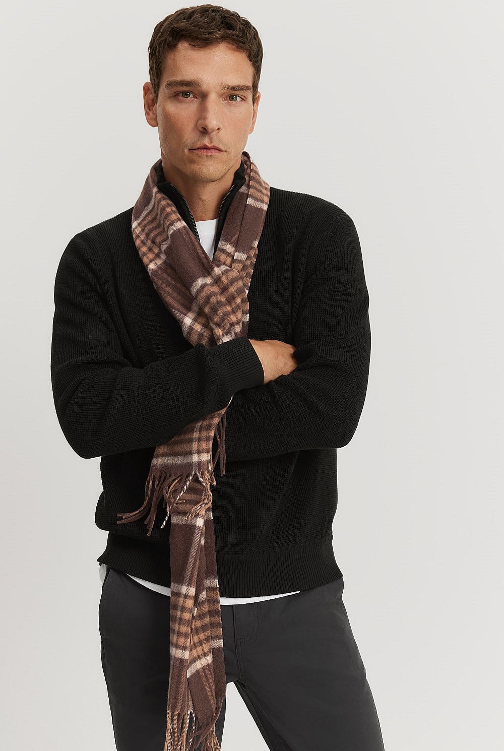 Dark Brown Check Scarf - Hats & Scarves | Country Road