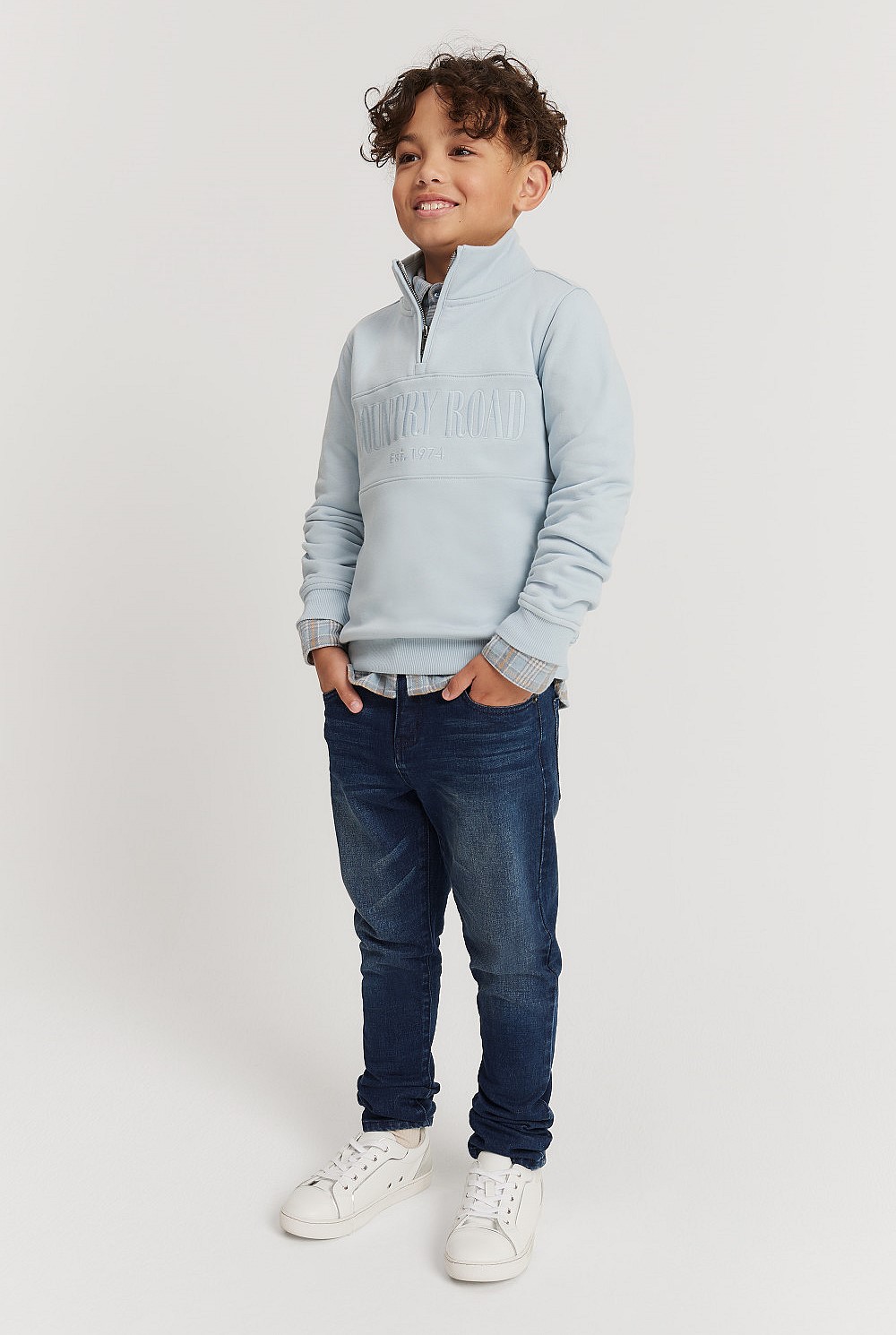Washed Blue Australian Cotton Heritage Half Zip Sweat - Sweats