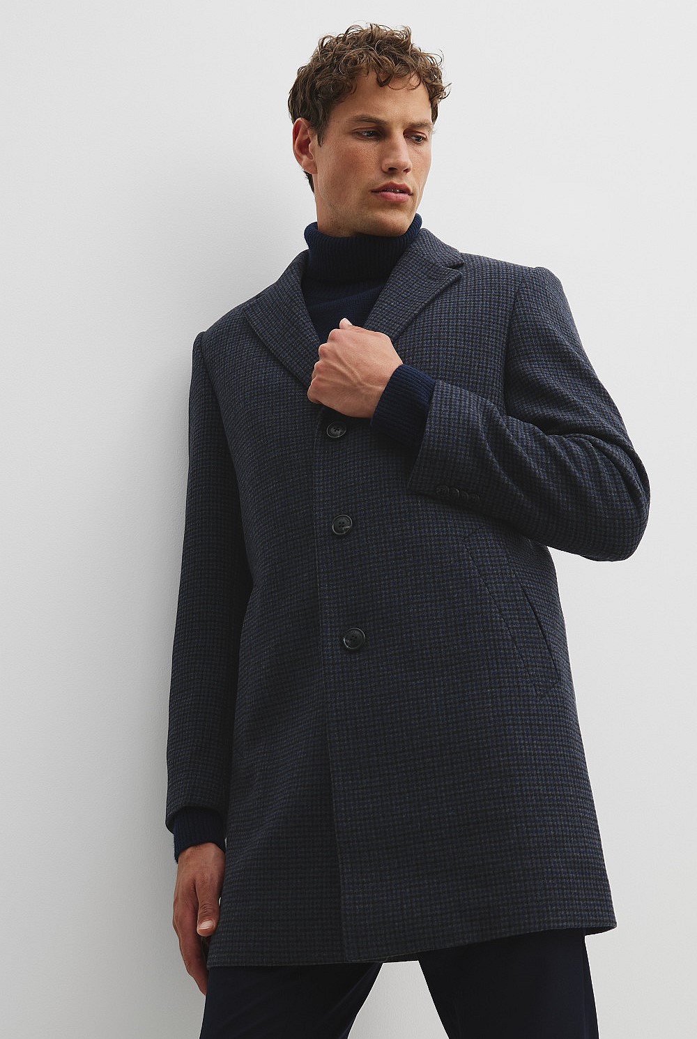 Navy Wool Blend Check Crombie - The Office Edit | Country Road