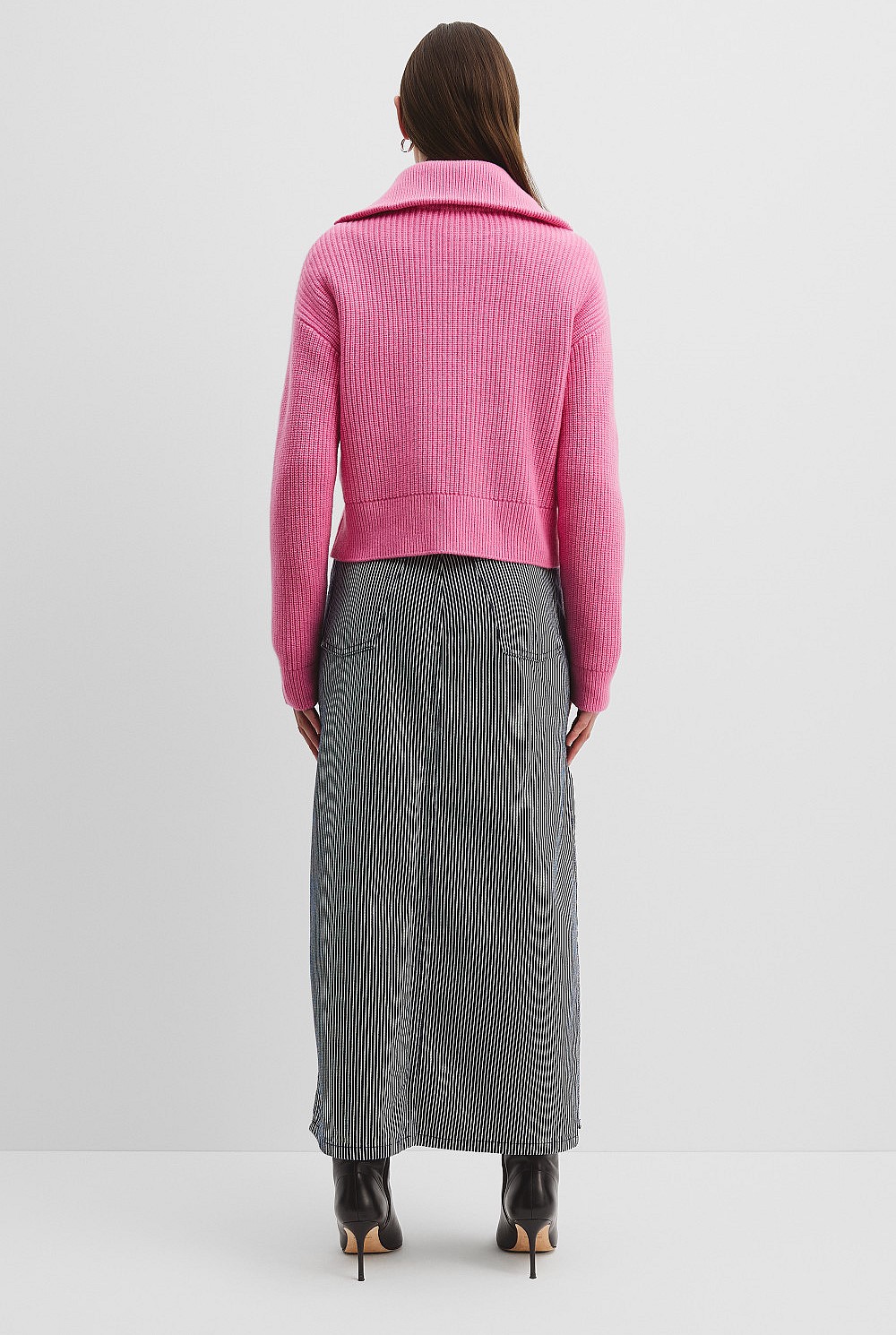 Pink Punch Organically Grown Cotton Blend Zip Neck Rib Knit