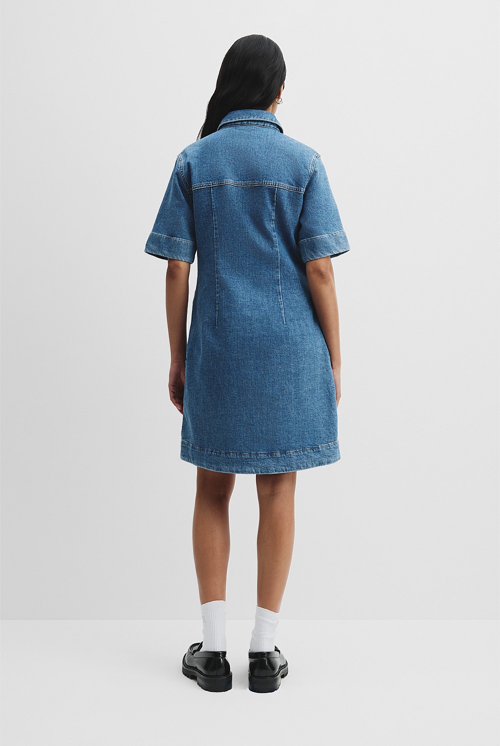 Mid Blue Wash Half Placket Denim Dress - Dresses | Country Road