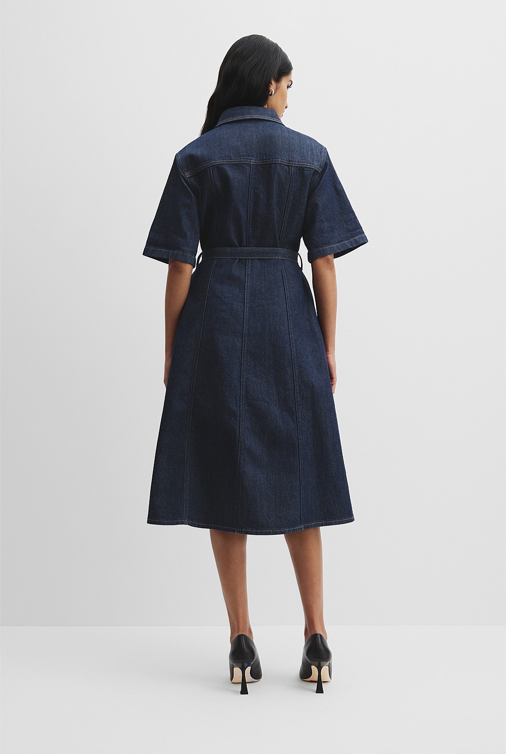 Indigo Rinse Short Sleeve Denim Midi Dress - Dresses | Country Road