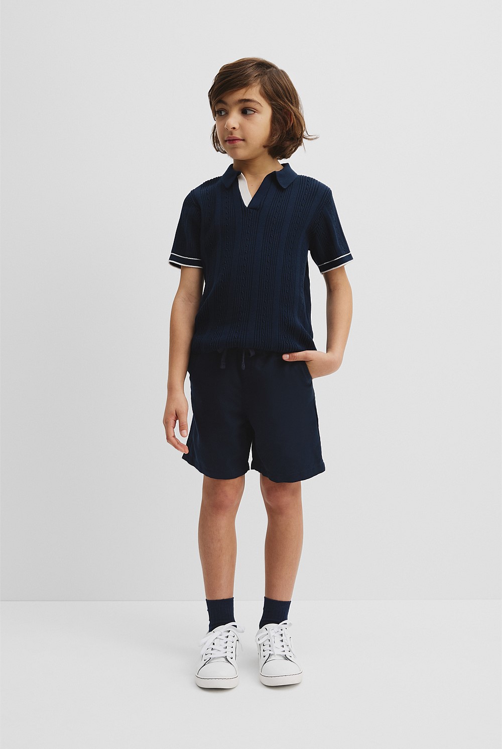 Navy Organically Grown Cotton Knit Polo - Knitwear | Country Road